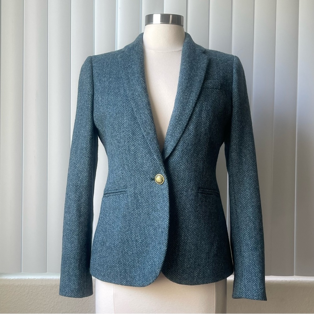 J.Crew Campbell In Blue Herringbone Luxury Fabric Moon England Wool Blazer SZ: 6